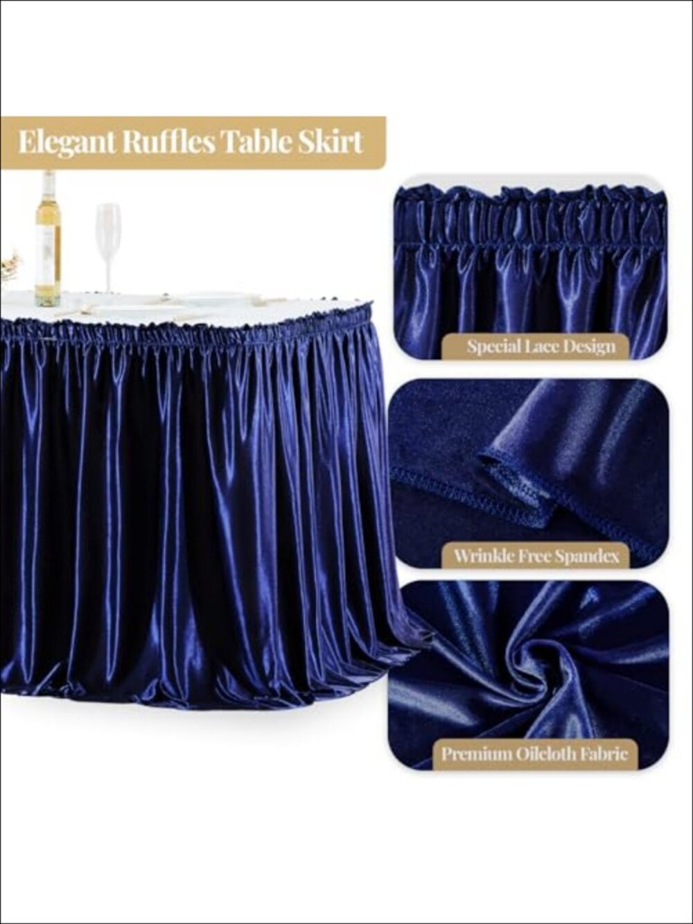 9ft Satin Table Skirt Polyester Wrinkle-Free Ruffle Decor for Rectangular Round - Picture 2 of 6